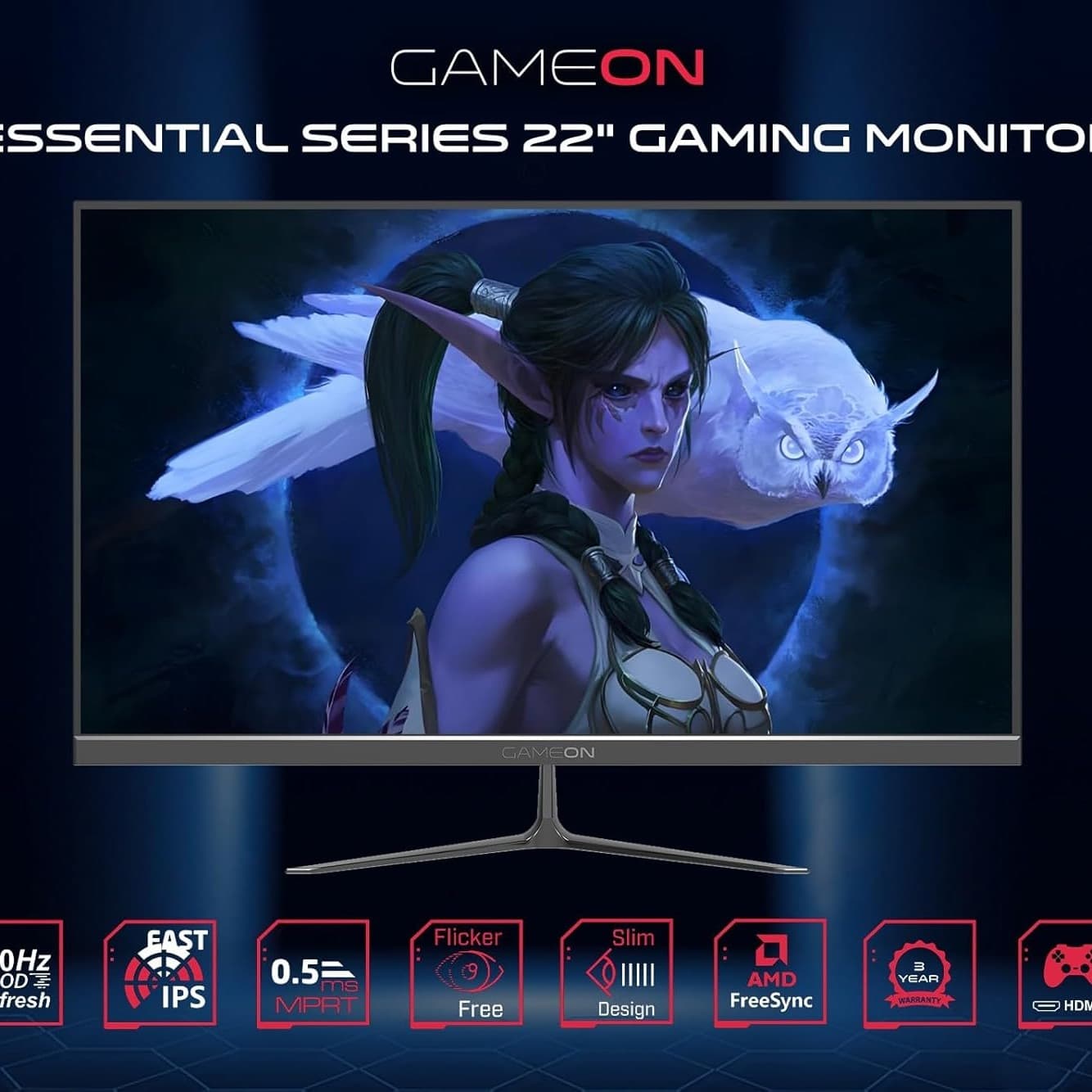 GAMEON GOES22FHD120IPS 22-Inch Full HD Monitor, 120Hz, 0.5ms, IPS Panel, HDMI 2.1, FreeSync, NVIDIA G-Sync Compatible, PS5 Supported,1920x1080 Resolution Ultra-Slim Design, Black - 6