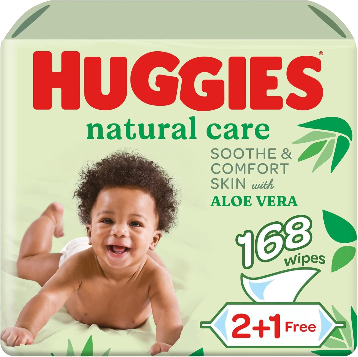 Huggies Natural Baby Wipes, Aloe Vera Wipes, 3 Pack x 56 Wipes (168 Wipes) - 1