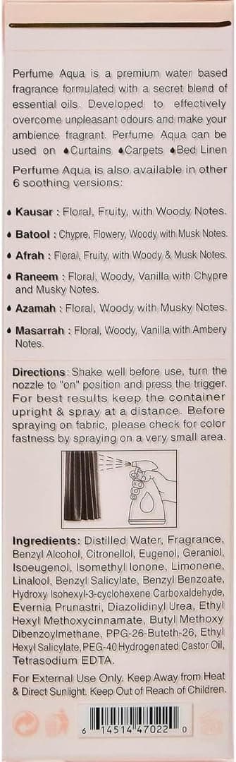 Perfume Aqua Zeenat Al Farsh - Room and Linen Mist, Room Freshener by Rasasi, 375ml - 3