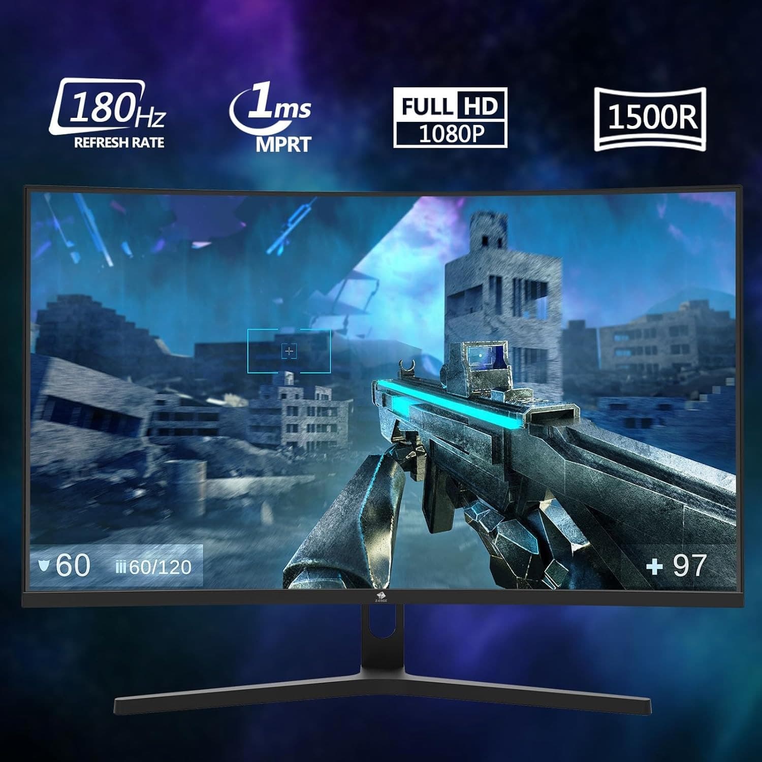 Z-EDGE 27-inch 1500R Curved Gaming Monitor - FHD 1080P 180Hz VA Panel, 1ms Response Time, Frameless LED Display, AMD FreeSync - 1x DisplayPort 1.4 & 2x HDMI 2.0 UG27F - 3