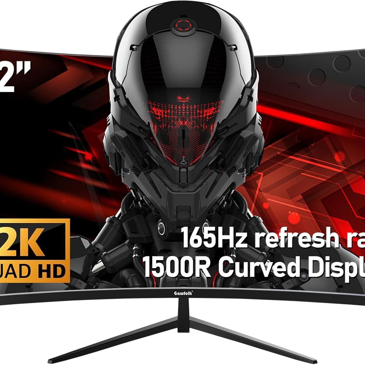 Gawfolk 32 Inch Gaming Monitor 2K 165Hz Curved Computer Monitor QHD(2560 * 1440) 1500R 1440P Display Screen 1ms(GTG) 98% sRGB FreeSync For Vvideo Production, Office, Gaming, Support Wall Mounting - 1