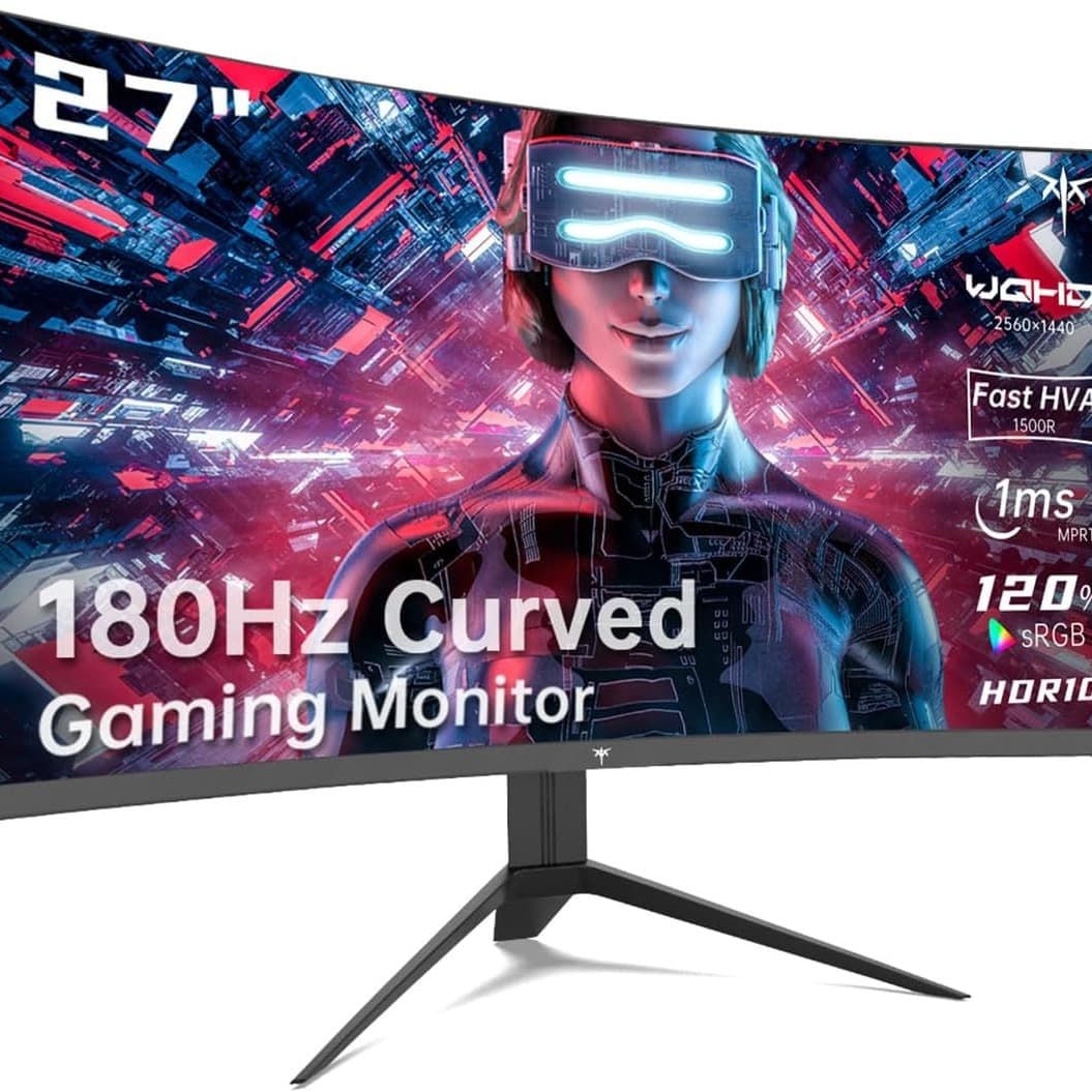 KTC 27 inch Gaming Monitor, 1440P Curved Monitor, 180Hz, 144Hz, 2K, 1500R, 1ms, FreeSync Premium/G-Sync, DisplayPort/HDMI/USB, Vesa/Wall Mount Computer H27S17 - 1