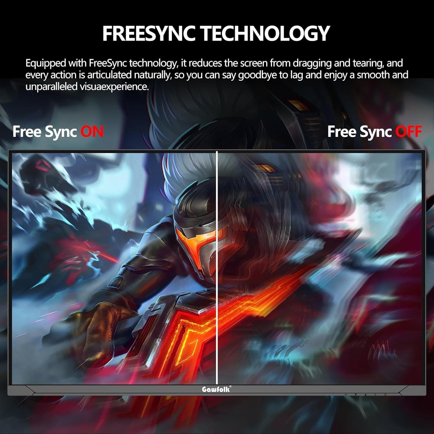 Gawfolk 27 Inch Gaming Monitor UHD 144Hz Computer Display Screen 4K 100% sRGB FreeSync 1ms(GTG) with RGB Backlighting Height/Tilt/Swivel Adjustable Stand - 7