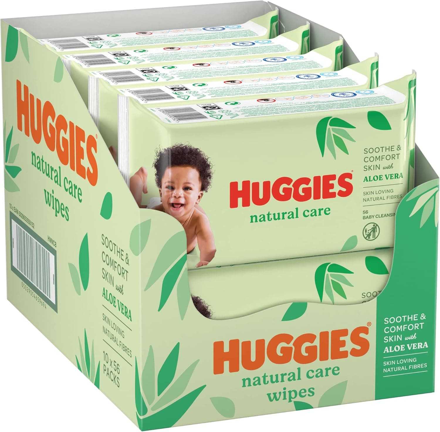 Huggies Natural Baby Wipes, Aloe Vera Wipes, 10 Pack x 56 Wipes (560 Wipes) - 2
