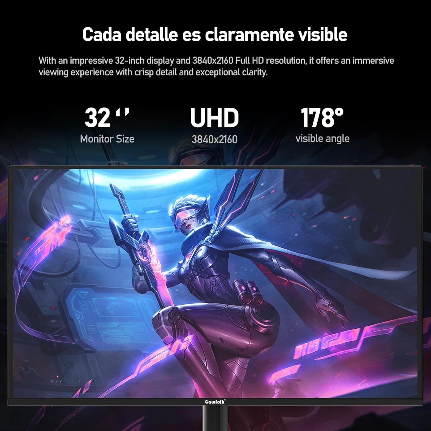 Gawfolk 32 Inch QD-OLED Gaming Monitor UHD 240Hz 0.03ms(GTG) PIP/PBP 99% DCI-P3 Type-c(65W) KVM FreeSync HDR400 HUB3.0 1.5M:1Contrast Ratio VESA RGB With Tilt/Height/Swivel Adjustable Stand (Black) - 8