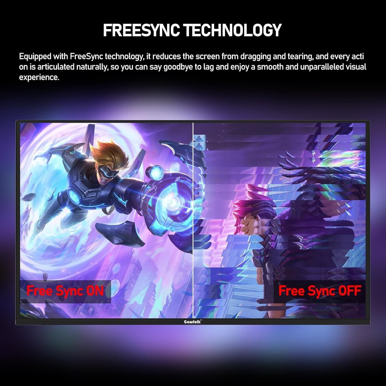 Gawfolk 27 Inch QD-OLED Gaming Monitor QHD 240Hz 0.03ms(GTG) 99% DCI-P3 FreeSync HDR400 1.5M:1Contrast Ratio VESA RGB atmosphere light With Tilt/Height/Swivel Adjustable Stand (Black) - 4