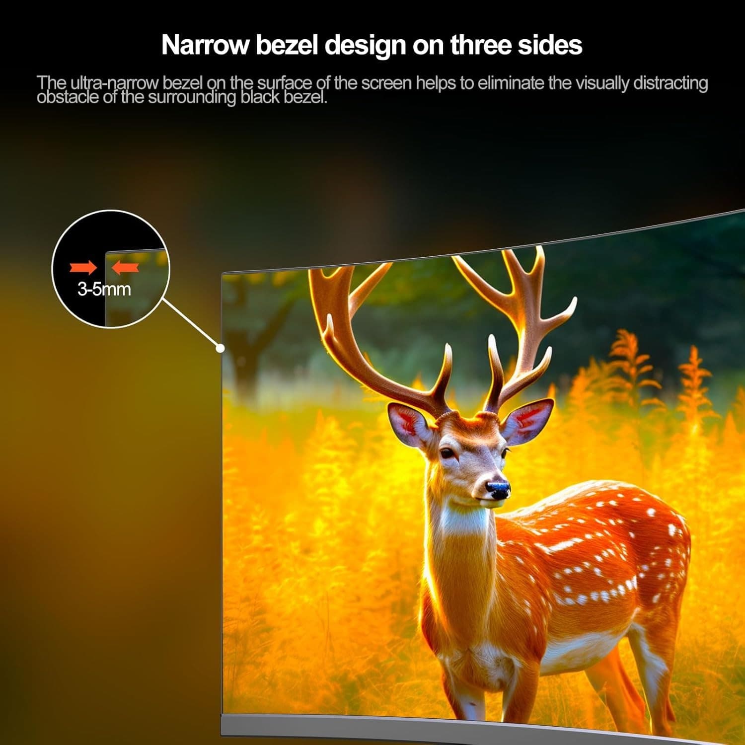 Gawfolk 24.5 Inch Curved Gaming Monitor FHD 120Hz Computer Monitor VA 3000R 98% sRGB Flicker-Free Display Screen Suitable for home, office and surveillance (Built-in speaker) - 3