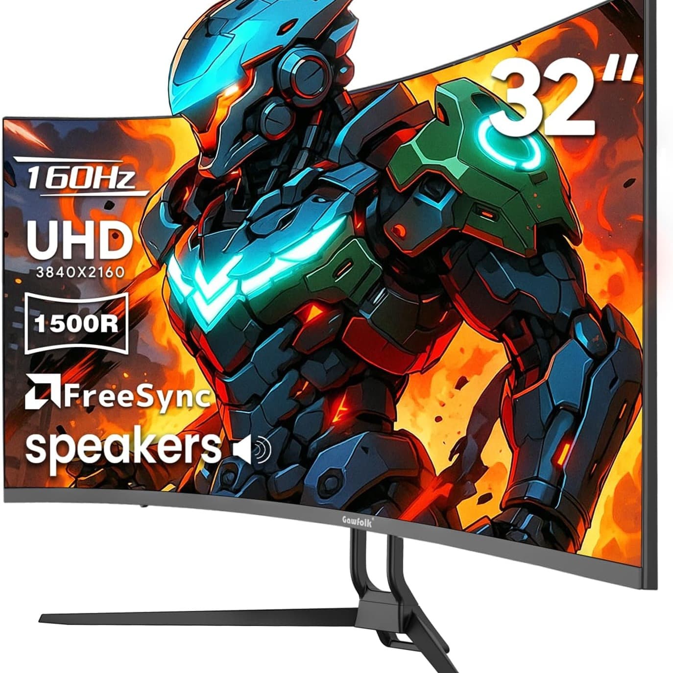 Gawfolk 32 Inch Gaming Monitor UHD 160Hz Curved 1500R Computer Monitor 4K 3840x2160 Display Screen 1ms(GTG) 320cd/m² 120% sRGB RGB Backlight FreeSync For eSports gamers (Built-in Speakers) - 7