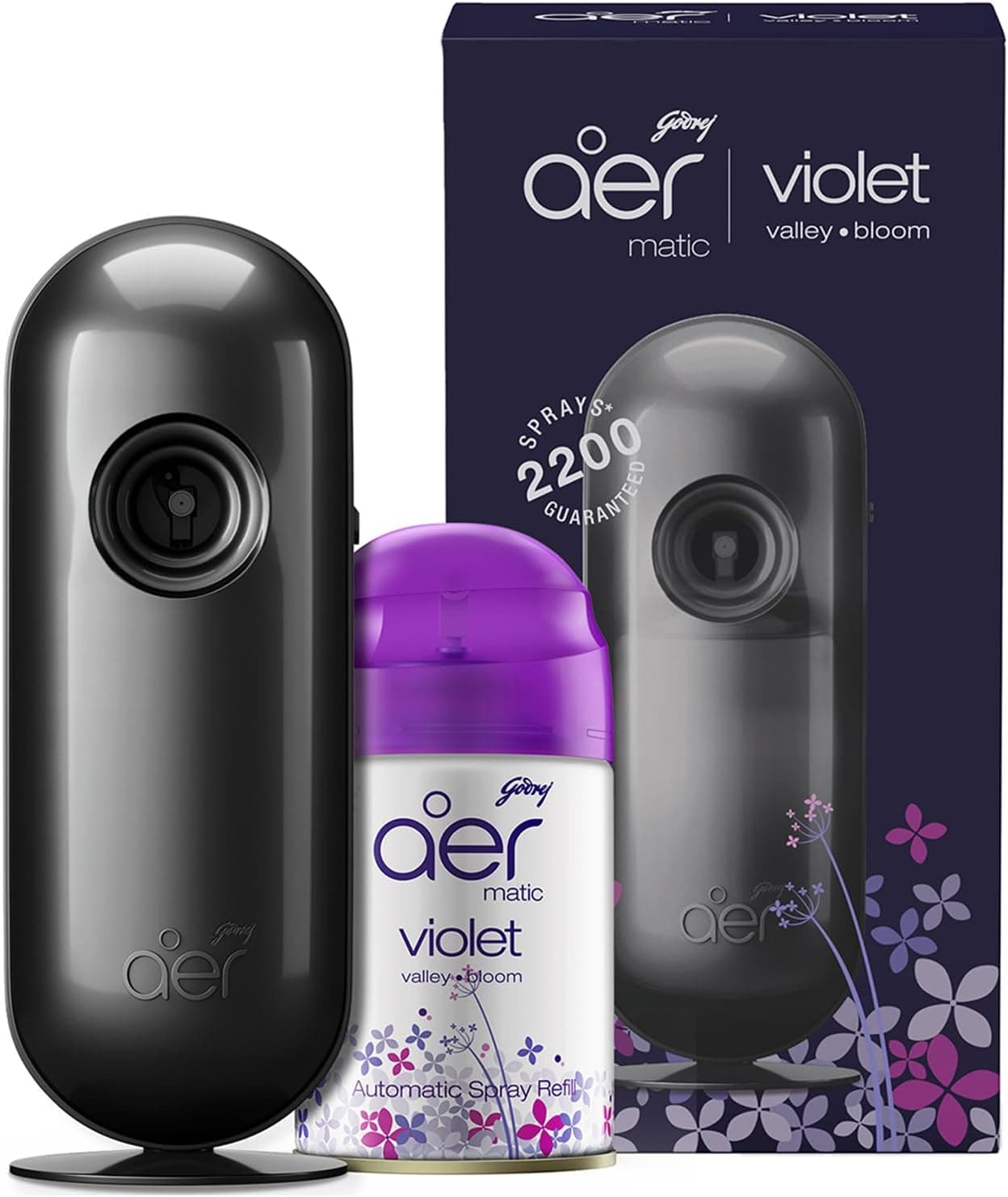 Godrej Aer Matic Automatic Air Freshener Auto Spray Kit With Flexi Control Violet 225 Ml - 7