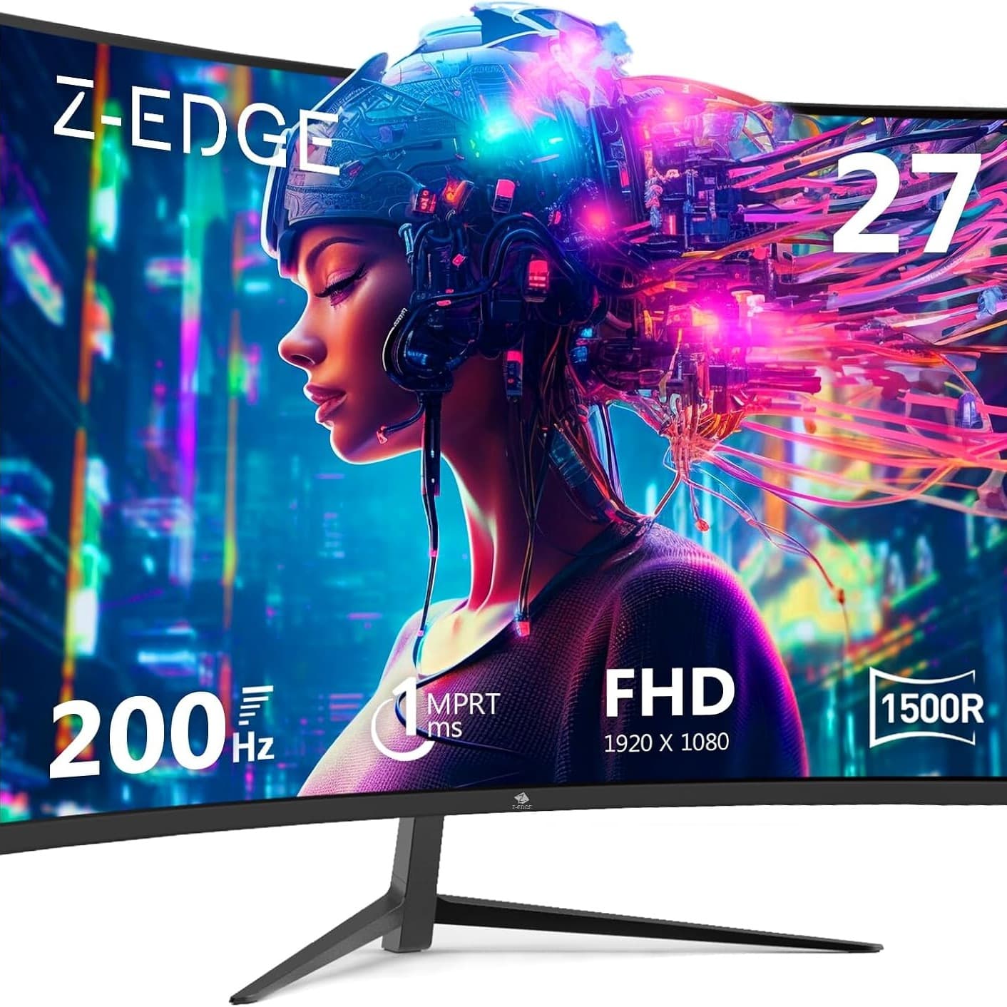 Z-Edge UG27 27-inch Curved Gaming Monitor 16:9 1920x1080 200/144Hz 1ms Frameless LED Gaming Monitor, AMD Freesync Premium Display Port HDMI - 1