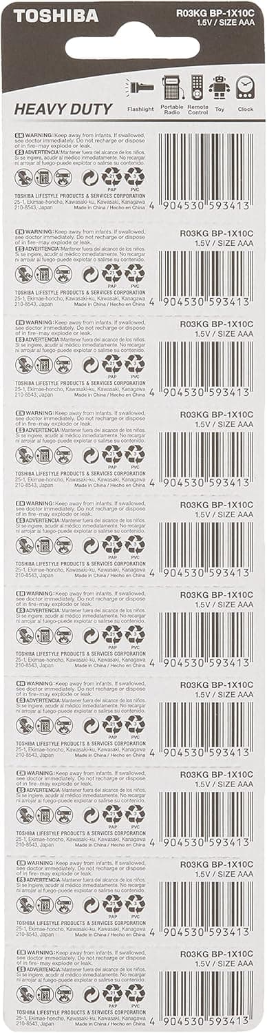 TOSHIBA Heavy Duty Zinc Carbon Battery – Ideal for Low Power Consumption Devices, AAA, Pack of 10 - 2