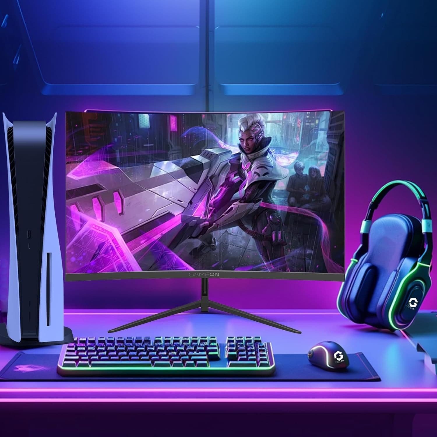 GAMEON GOC27F180VA Pro Series Curved Gaming Monitor 27 inch, 1920x1080p FHD Fast VA Panel, 180Hz, 0.5ms, HDMI 2.1, G-Sync & Freesync, Crosshair assistant, Built-in Speakers, Supports HDR, PS5, VRR - 3