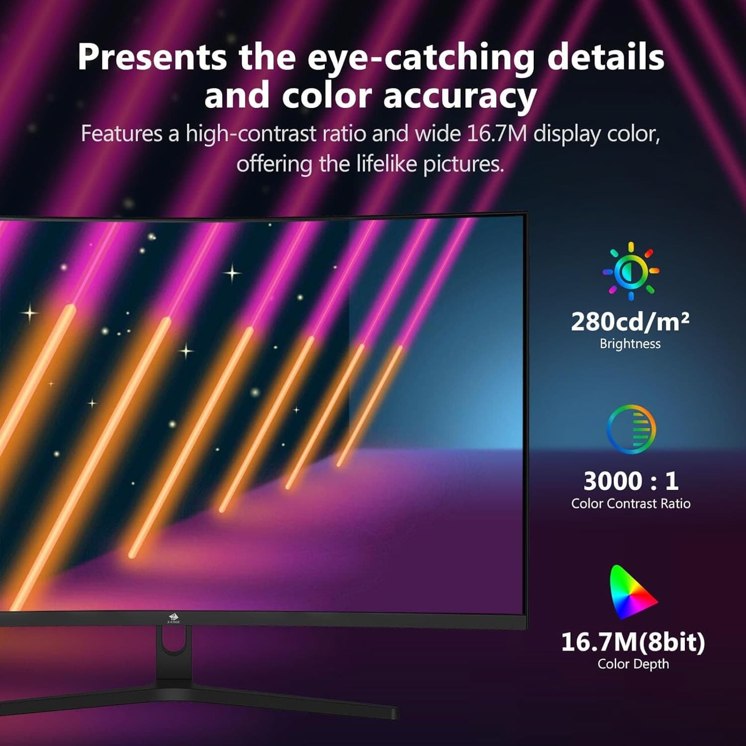 Z-EDGE 32-inch Curved Gaming Monitor - 16:9 Full HD 1920x1080, 240Hz High Refresh Rate, 1ms Ultra - Fast Response Time, Frameless, AMD FreeSync Premium - DisplayPort & HDMI Ports UG32P - 3