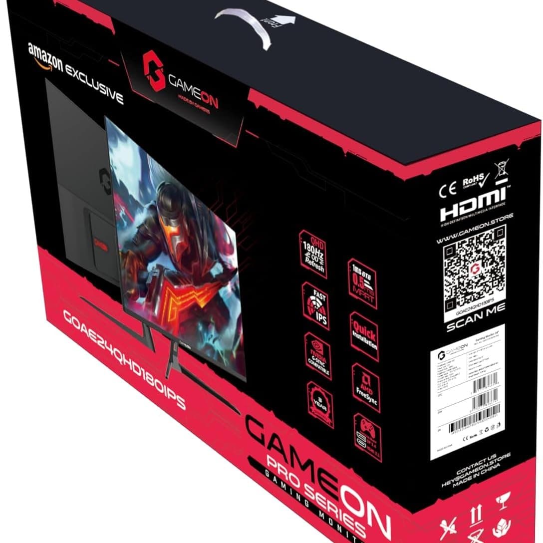 GAMEON New 2024 2K Gaming Monitor 24 inch, GOAE24QHD180IPS, QHD IPS Panel,180Hz Refresh Rate, 0.5ms Response Time, 2.1 HDMI, G-Sync & FreeSync, HDR, Built-in-Speakers, Console Ready - 4