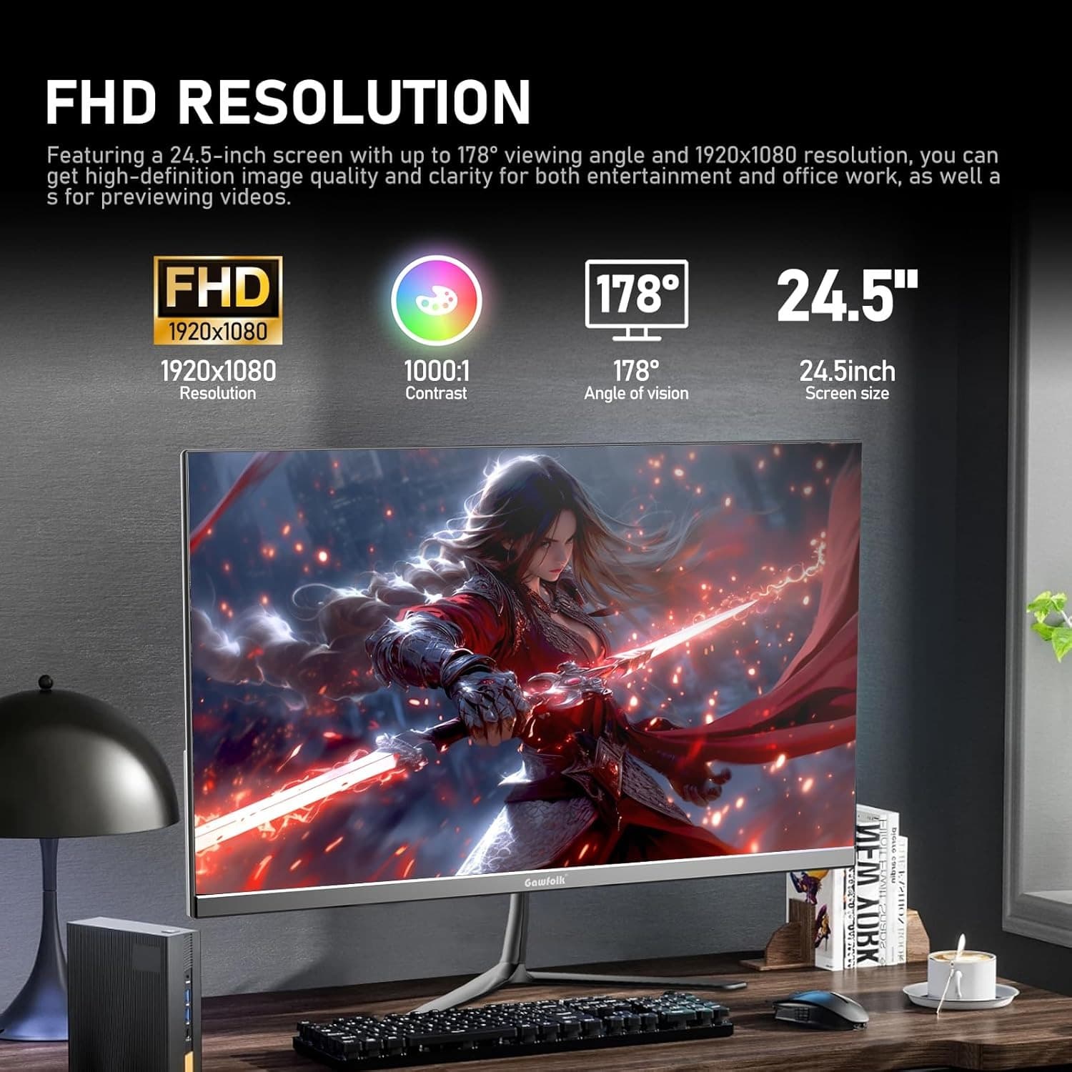 Gawfolk 24.5 Inch Monitor 200Hz Gaming Monitor IPS FHD Computer Display Screen 1080P(1920 * 1080) FreeSync 99% sRGB 1ms(GTG) Suitable for gaming, home office - 2