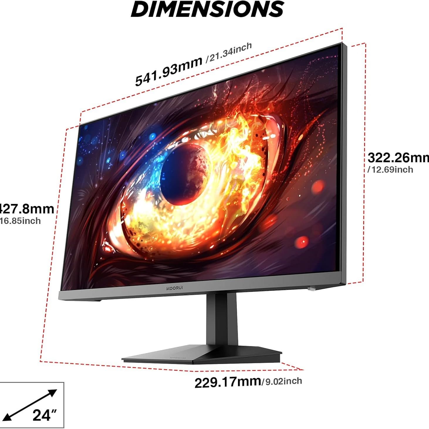 KOORUI 24 Inch Gaming Monitor, 165Hz, FHD 1920x1080, 1ms, IPS, Compatible FreeSync G-sync, Tilt Adjustable, Eye Care, VESA Wall Mountable (HDMI, DisplayPort) Black - 3