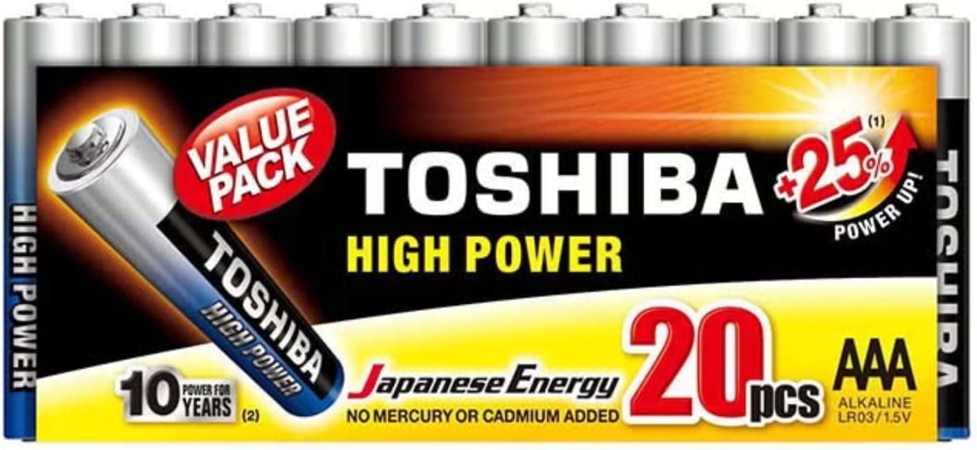 TOSHIBA Long-lasting Vibration resistance High Power Alkaline AAA - 20 Battery Pack - 1