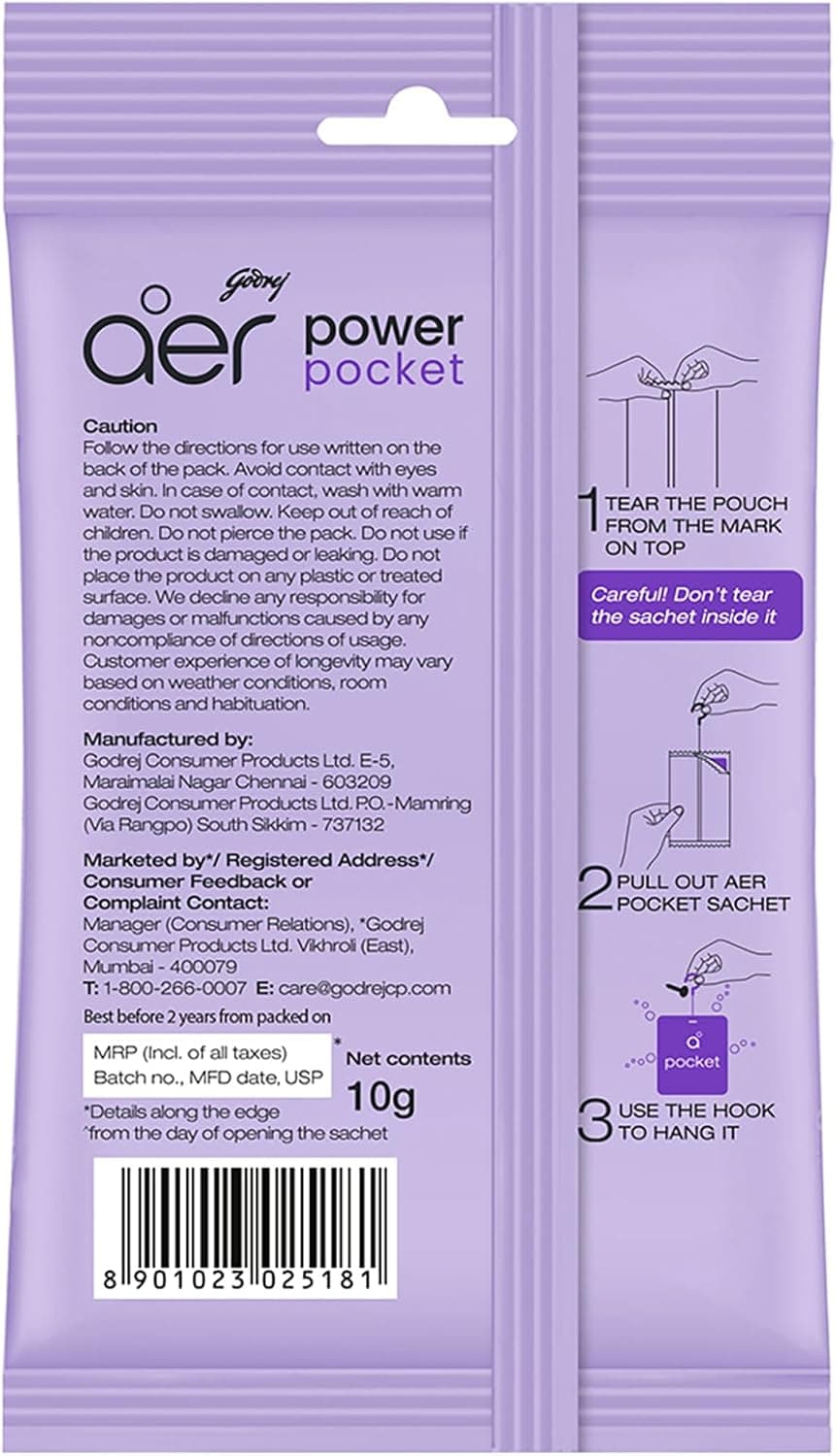 Godrej Aer Power Pocket Bathroom Fragrance -Lavender Bloom  10g - 7