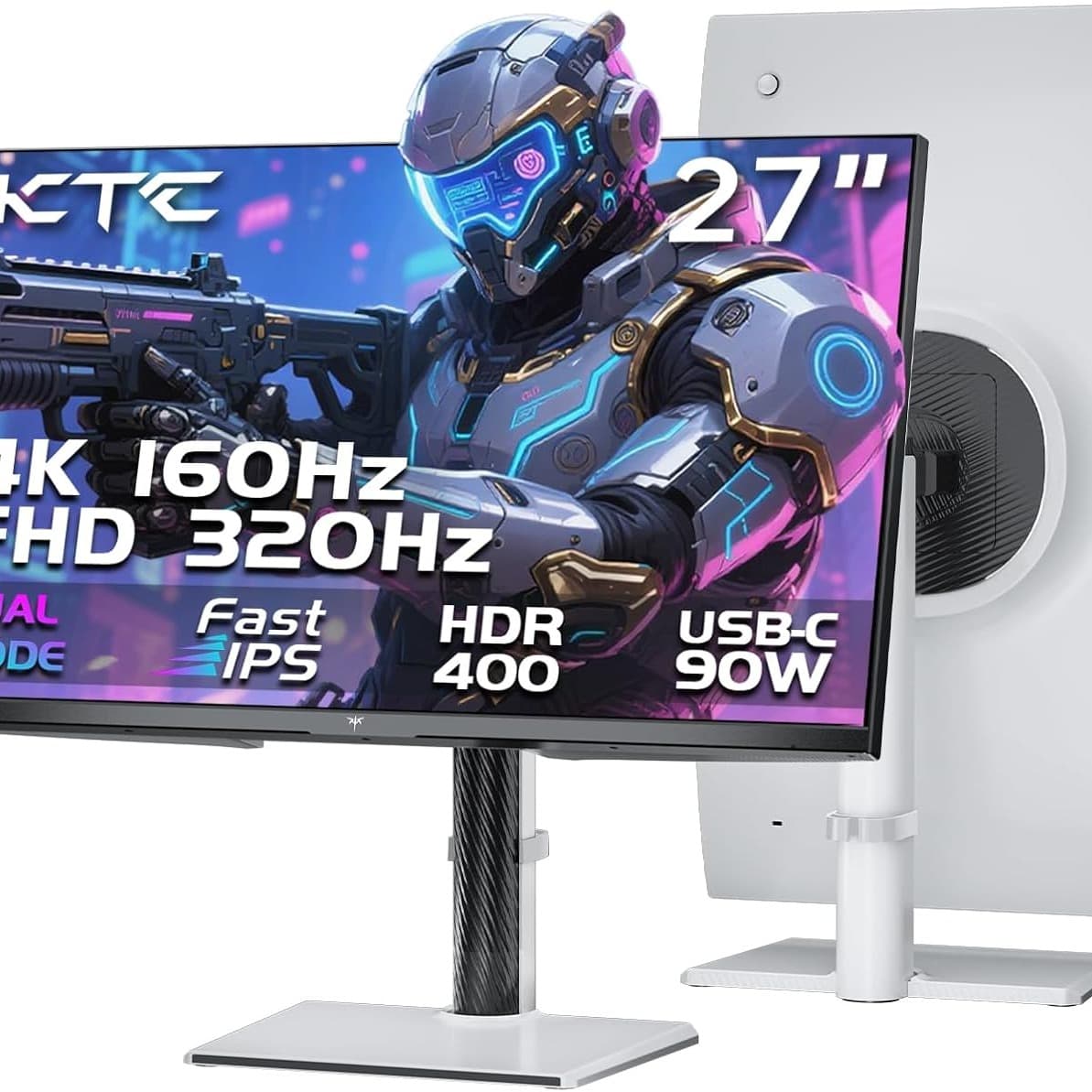 KTC 27 Inch 4K Gaming Monitor, Dual Mode UHD 160Hz & FHD 300Hz, Fast IPS, HDR 400, Adaptive Sync, HDMI 2.1 & DP 1.4, 90W Type-C, Height Vertical Adjustment PC Monitor, VESA, KVM Support, H27P6 - 1