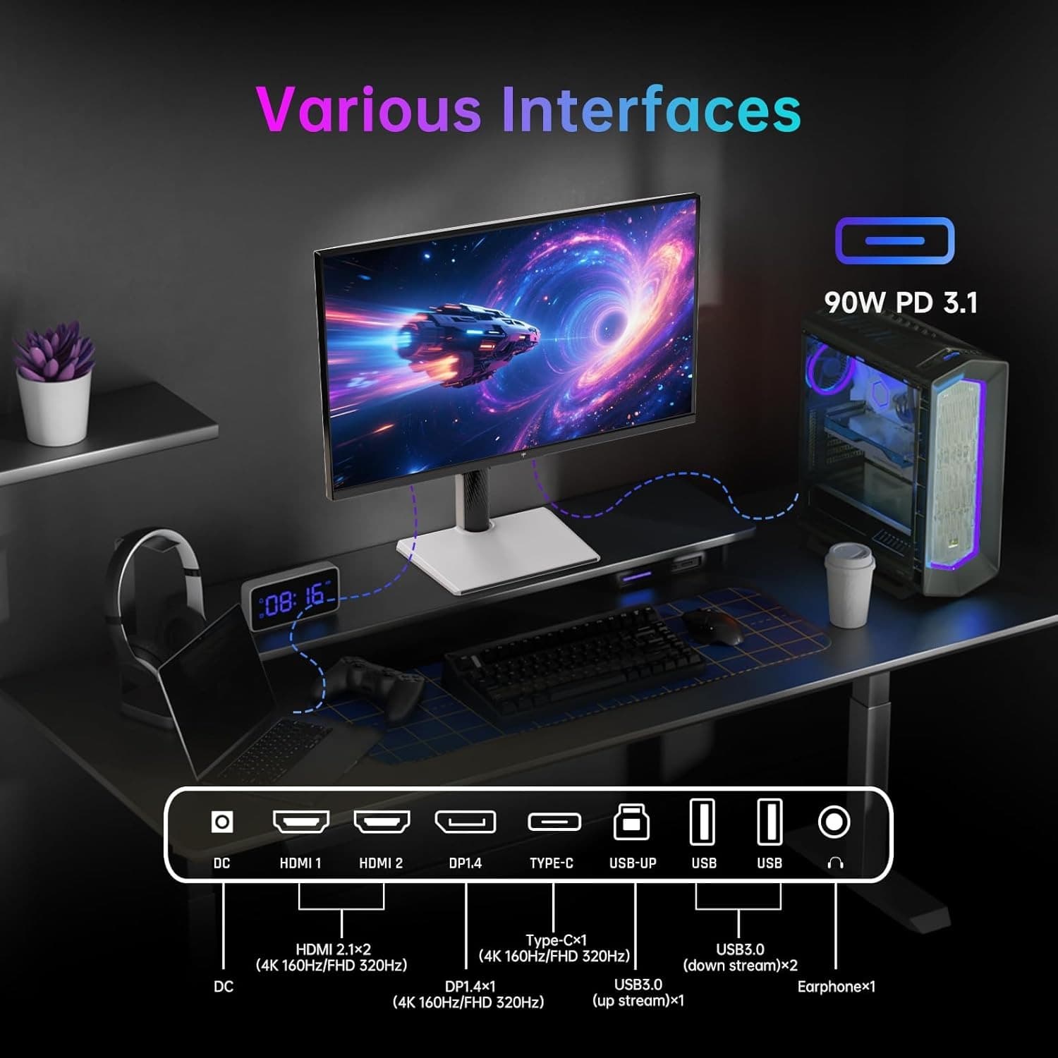 KTC 27 Inch 4K Gaming Monitor, Dual Mode UHD 160Hz & FHD 300Hz, Fast IPS, HDR 400, Adaptive Sync, HDMI 2.1 & DP 1.4, 90W Type-C, Height Vertical Adjustment PC Monitor, VESA, KVM Support, H27P6 - 2