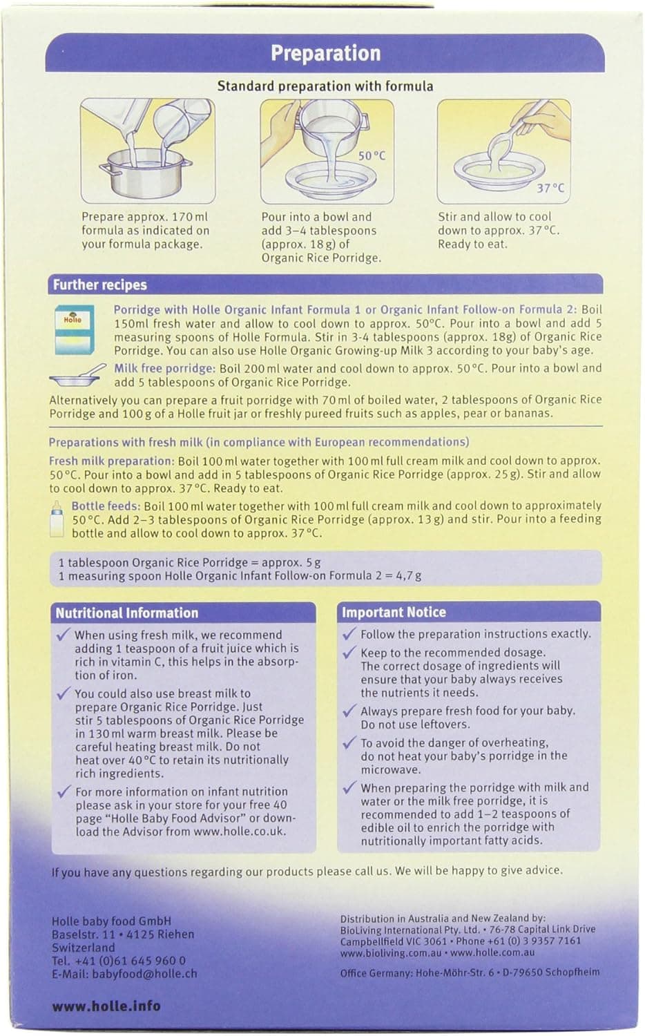 HOLLE ORG WHOLEGRAIN RICE CEREAL 6X250GM - 5